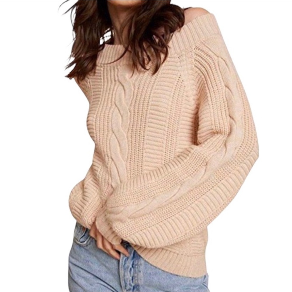 Nation LTD Baby Alpaca Blend Cable Fisherman Knit Ballon Sleeve Sw…